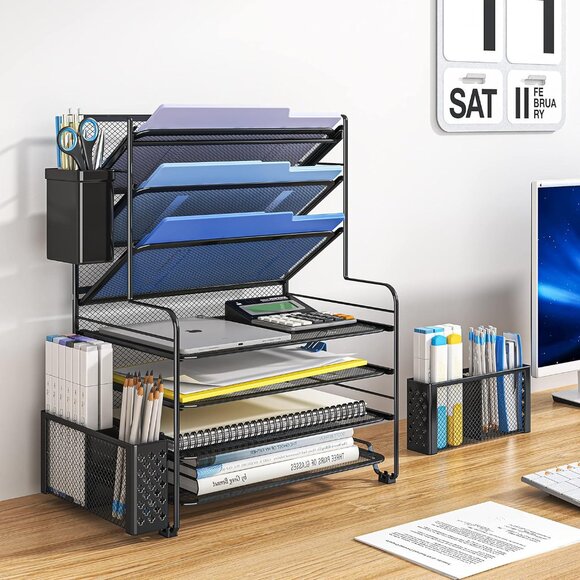 7 Tier Desk File Organizer, Letter Tray Paper Organizer with Pen Holder and Meta - Picture 2 of 6